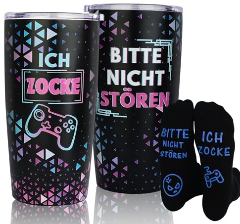 ANOTION Isolierte Trinkgläser mit Deckel - lustige Geschenke für Zocker und Teenager, coole Sachen für Jungs und Gamers