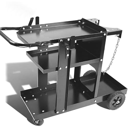 Mobiler Schweißwagen Schweißmobil Werkstattwagen Schweißgerätewagen für Schweßgeräte schweißtisch (100 kg, 3 Ablageflächen)