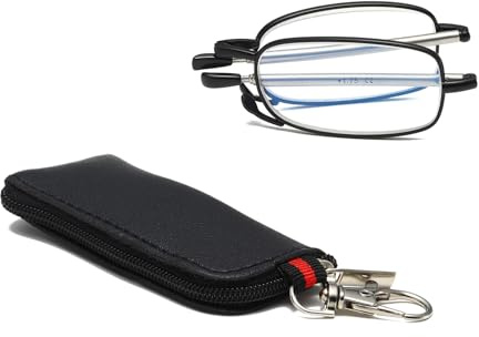 Hubeye Gafas de lectura plegables de metal portátiles ultraligeras Anteojos de lectura con bisagras de resorte y patillas telescópicas Gafas de viajes con llavero 2.00