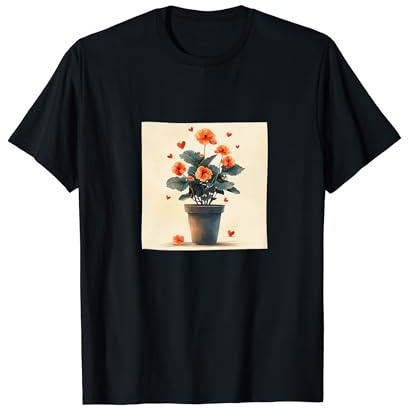 Begonia Plant In Pot Cottagecore Boho Hearts Graphic T-Shirt