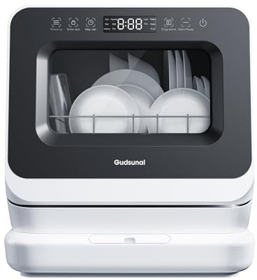 Gudsunal Table Top Dishwasher, Mini Dishwasher with 7L Water Tank, 6 Programs,No Plumbing, 72°C Hygiene, Hybrid Drying & Preserve Function, Countertop for RV & Apartment,Matte Black