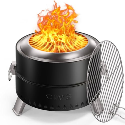 Ciays Rauchfreie Feuerstelle, 48.3 cm Feuerstelle für Camping mit patentierter Technologie, tragbare Feuerstelle für draußen mit Stahlgrillrost, Feuerschürhaken und Tasche, einfache Einrichtung und