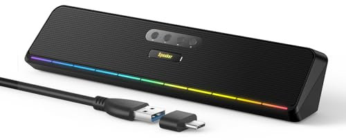 Altoparlanti per computer desktop e tablet, mini soundbar USB cablato con suono stereo, diaframmi vibranti, LED fluente, altoparlanti per PC plug-n-play, soundbar per computer, Bluetooth e ingresso