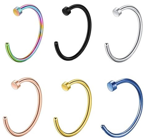 Tolldek 6pcs Edelstahl Piercing Nasenstecker, 20 Gauge C 6MM/ 8MM/ 10MM/ 12MM Piercing Nasenring Dünn, Knorpel Creolen, Ohr Lippe Nase Zunge Augenbrauen Piercing für Frauen