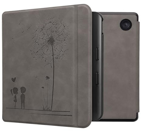 kwmobile Hülle kompatibel mit Kobo Kobo Libra Colour/Tolino Vision Color Hülle - Kunstleder Cover - Pusteblume Love Grau