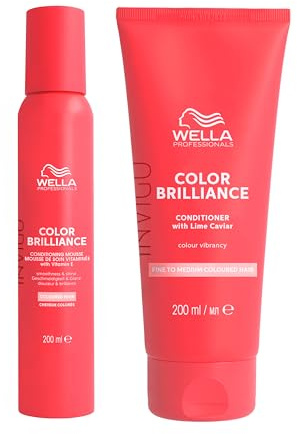 Wella Professionals Invigo Color Brilliance : Mousse Sans Rinçage Protectrice de Couleur pour Cheveux Colorés + Après-Shampoing Maintien de l'Éclat et Protection de la Couleur 200 ml + 200 ml