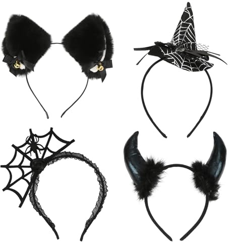 Meleager Halloween Haarreifen, Haarreif Spinne, Hexenhut Haarreifen, Katzenohren Haarreif, Teufelshörner Haarschmuck, Kopfschmuck für Halloween,Cosplay, Fasching Party für Damen Herren