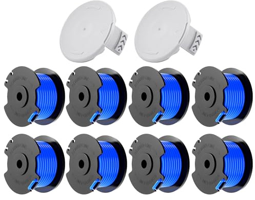 Forever Speed 8 Pezzi Bobina per Decespugliatore,1.65mm, 3.4m Bobina di Filo per Tagliabordi Compatibile con Ryobi One+,modello di bobina AC14RL3A(8 Bobine di Ricambio, 2 Tappi)