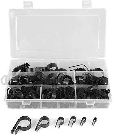 200Pcs Black Nylon Plastic P Clips Clamp Assortment Kit Cable Wire Pipe Clips Cable Management Clips Organizer for Home Garage Workshop