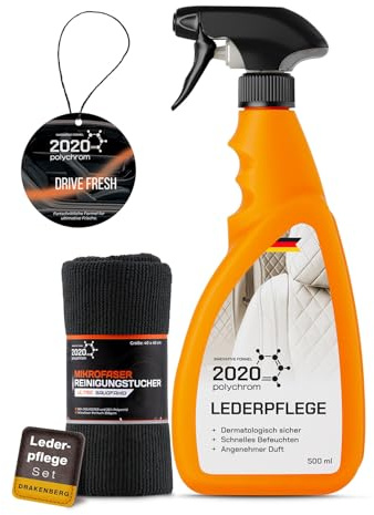 2020 Polychrom Auto Lederpflege Set – Lederreiniger Auto & Kunstleder Pflege mit Mikrofaser – Leather Conditioner für Autositze & Ledercouch – Tiefenreinigung für Echtleder & Kunstleder