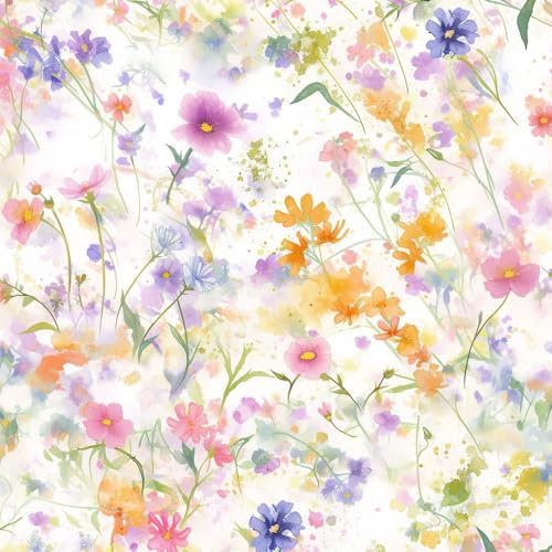 Abziehbare Tapete Aquarell abstrakte Blumen Mustertapete Boho Bunte Wildblume Klebefolie Möbel Tapete Kinderzimmer Muster Dekofolie Möbelfolie Selbstklebend Wand Tapeten Wohnzimmer Schrankfolie Klebe
