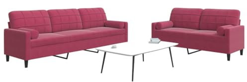 LAPOOH 2-TLG. Sofagarnitur mit Kissen und Nackenrollen Weinrot Samt, Loungesofa, Sofas & Couches, Relaxsofa, Couch für Wohnzimmer - 3278495