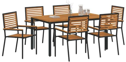 vidaXL Garten Essgruppe 7 pcs Schwarz und Braun Poly-Rattan, Garten und Terrasse, modernes rechteckiges Esszimmer Set, langlebiges Poly Rattan, stilvoller Tisch, Komfort