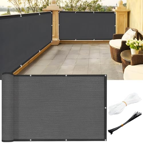 JMIATRY Balcony Privacy Screen, 0.9m x 6m Patio Privacy Protective Screens with Cable Ties and Rope, UV Block Porch Privacy Fence Cover for Backyard Deck Railing Pools Apartments Patio
