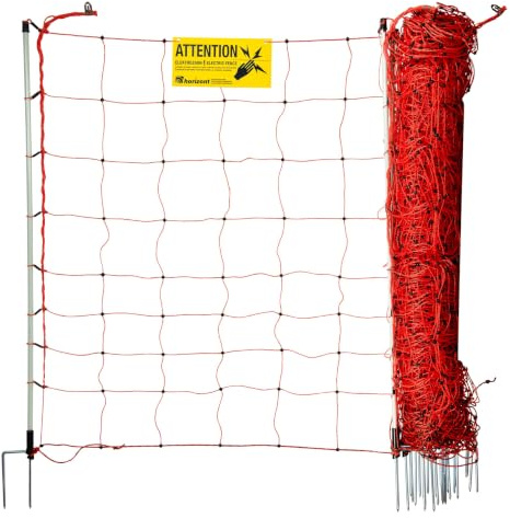 horizont Schafzaun strongline, 50 m, 105 cm hoch, Elektrozaun | 14 Fiberglaspfähle mit Doppelspitze - orange - elektrischer Weidezaun, Zaun zum Stecken, mobiler Zaun, Schafnetz