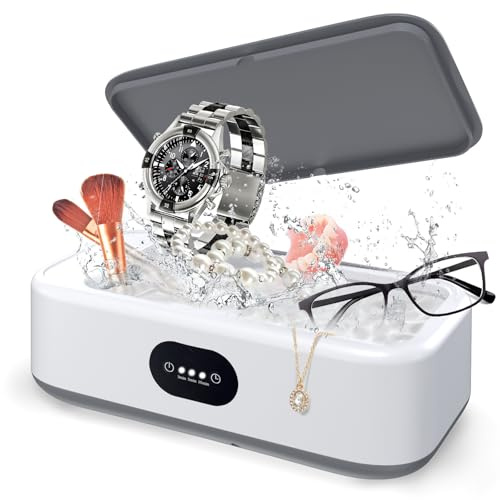 Nettoyeur Ultrasons, 640ml 49000HZ Bac Ultrasons, 40W Nettoyeur Ultrason Bijoux, Nettoyeur à Ultrasons avec 3 Réglages de Temps pour Nettoyage des Bijoux Lunettes Montres Prothèses Dentaires