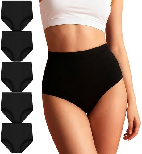 Uizuooy Unterhosen Damen Baumwolle Hohe Taille Slips Stretch Atmungsaktiv Panties Weich Frauen Unterwäsche Bauchweg Unterhose Damen 5er Pack BL-L