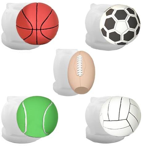 Airssory 5 Pcs 3D Sports Ball Molds Basketball Baseball Rugby Soccer Golf Sport Ball Game Mould for Chocolate Sugar Candy Cake Pudding Decoration