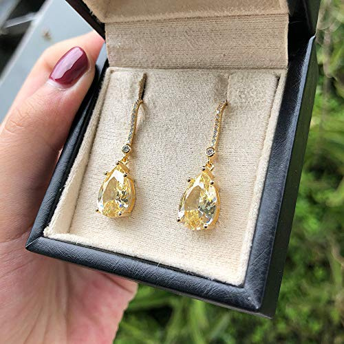 ZCCZJS Färg 9 * 13 mm Citrin diamantörhängen riktiga fina smycken droppörhängen bröllop engagemang gåva för kvinnor