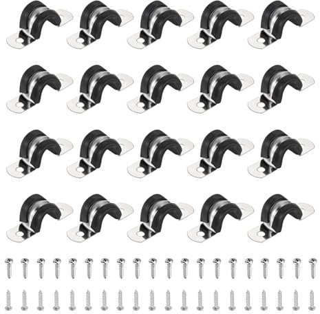 sourcing map 30 morsetti per cavi da 12 mm, in acciaio inossidabile 304, rivestiti in gomma, con cuscinetto isolante, supporto a U, con viti autofilettanti per installazione di cavi tubolari, nero