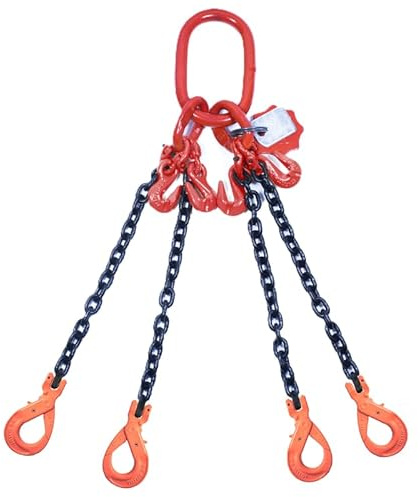 Alfa Logistik Kettengehänge 4-Strang 6mm x 2m mit Verkürzungshaken und Gabelkopfhaken Selbstschließend - Hochfest Anschlagkette - Krankette Robuste Ausführung - Kette Güteklasse 8