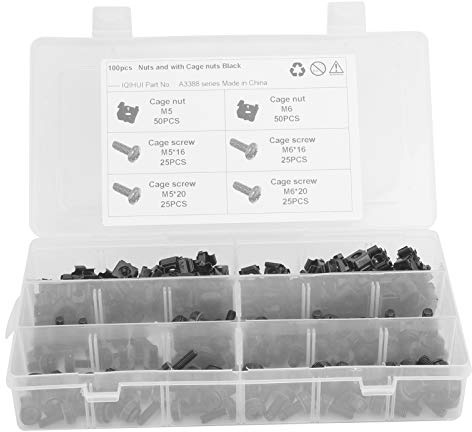 Kit di dadi a gabbia e viti M5 M6, accessori per veicoli da 200 pezzi, elementi di fissaggio neri in acciaio al carbonio per armadi, telai e ferrovie, include M5 x 50 pezzi, M6 x