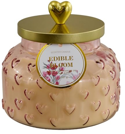 Doni Bomboniere Baptême Lot de 1 bougies parfumées basses avec huiles de communion, confirmation, mariage, anniversaire, idée cadeau essentielles, emballage rose décoré de coeurs et bouchon petit