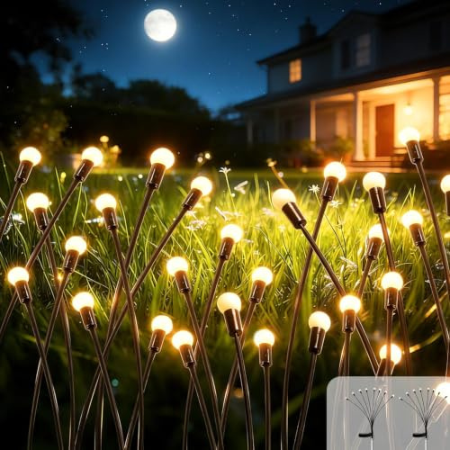 ICRGB Lampe Solaire Extérieur Jardin Luciole, 8 LED, 2 Modes d’Éclairage, IP65 Étanche, Lampe Solaire avec Mouvement de Lucioles, Blanc Chaud, Décorative pour Terrasse, Cour, Allée, Yard (4 Pièces)