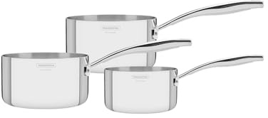Tramontina Juego de Cazos Sin Tapa Tri-Ply Grano Acero Inoxidable 3 piezas | Acero inoxidable Triply