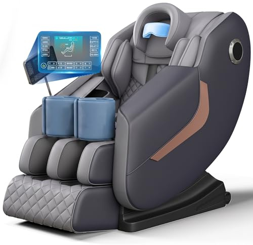 Full Body Massage Chair Recliner with Extended SL Track, Zero Gravity & Eye Massager, AI Body Scan, 3D Shiatsu Massage with Heat, Bluetooth Speaker, Pre-Assembled, LCD Touch Screen(Gray)