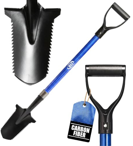 CKG Pala per il rilevamento di metalli in carbonio con doppia lama seghettata – scavatrice leggera da giardino Root Cutter, accessori professionali per metal detector, pala scavatrice dorata – blu