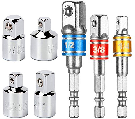 Newder Set mit 7 Stück Sechskant-Adapter 1/4 Zoll 3/8 Zoll 1/2 Zoll + Adapter Steckschlüssel 1/4 3/8 1/2 aus hochwertigem Stahl für Bohrschrauber