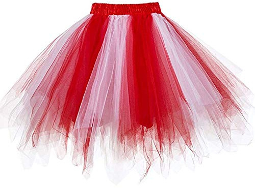 Karnevalskostüme Damen Rot àœbergröße Tüllrock Rock Tütü(MEHRWEG), Rot Weiß, XL/XXL/XXXL