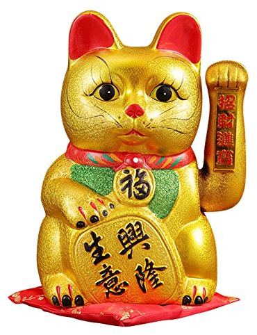 thefancypumpkin 15 Waving Lucky Fortune Cat Maneki Neko Japanese Porcelain Lucky Cat H34CM