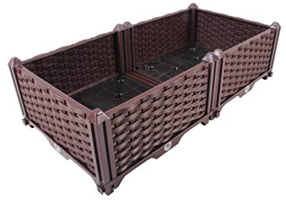 BAOYOUNI Rechteckiger Garten-Hochbeet-Bausatz für Innen und Außen aus Kunststoff Pflanzgefäß für Frischgemüse, Kräuter, Blumen und Sukkulenten,Pflanzkasten Balkon, Braun, 78cm x 39cm x 22cm