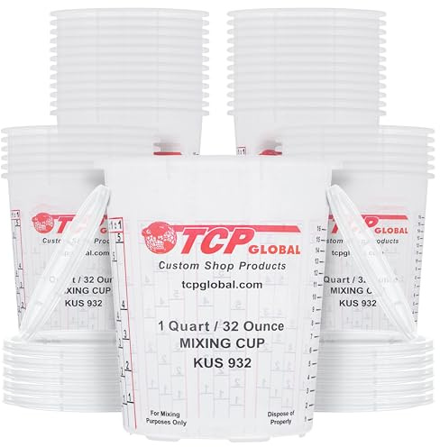 Custom Shop Paint Mixing Cups, 32-Ounce (36 Pack) - Plastic Measuring Cups for Liquids, Automotive Painting, Epoxy Resin, Acrylic Arts, Crafts, Disposable or Reusable, Graduated, Mixing Ratios