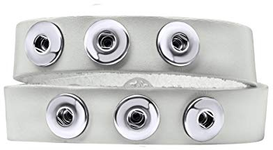 Quiges Femme Bracelets en Cuir pour Boutons Pressions 12mm Blanc
