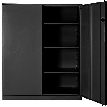 Panana Black Metal Filing Cabinet Steel Storage Cupboard Lockable Vertical Office Filing Cabinet with Adjustable Shelves(4 tier)