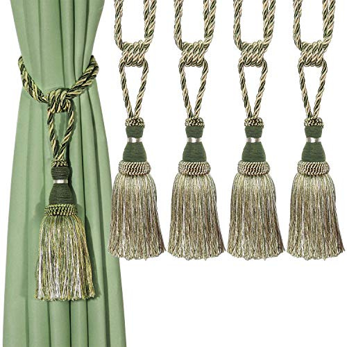 BEL AVENIR Dekorative Vorhang-Raffhalter, handgefertigt, elegante Seilbänder, Quasten, Raffhalter für Vorhänge (grün, 4)