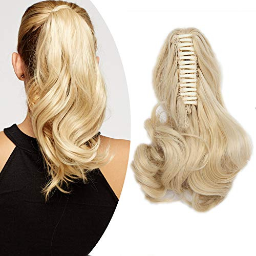 SEGO Ponytail hårdel, förlängning, fläta, hästsvans, hårförlängning med fjärilsklämma syntetisk gyllene mix blekblond 30 cm (110 g)