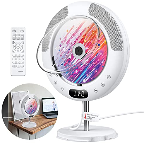 Gueray CD Player Bluetooth mit Touch-Taste Lautsprecher CD-Player für Wandmontage Unterstützt Fernbedienung Anzeige FM-Radio USB- und TF-Kartenwiedergabe 3,5 mm AUX Staubschutzhülle Zugschalter-Design