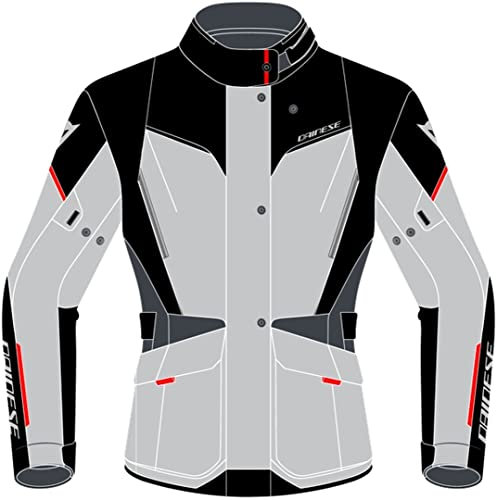 Dainese - Tempest 3 D-Dry Lady, Giacca da Donna Moto Touring, Giacca Impermeabile, Fodera Termica Rimovibile, Protezioni su Spalle e Gomiti, Grigio Ghiaccio/Nero/Rosso Lava, 48