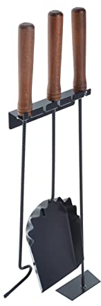 Aqbau® Kaminbesteck Wandhängend 3 tlg. I Kaminbesteck Schwarz Kaminzubehör Modern | Kamin Besteck | Kaminwerkzeug Schürhaken