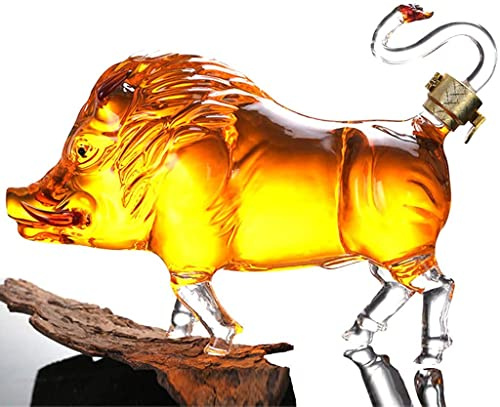 WJFMZS Jarra de vino de vidrio en forma de jabalí, decantador de whisky de 1000 ml, botella de vidrio artesanal, artesanía de vidrio soplado a mano para licor, whisky escocés, bourbon, vodka, hogar, o
