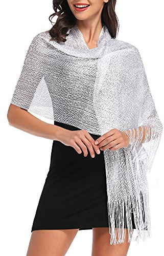 vimate Funkelnde metallische Tücher und Wickel für die Abendparty Formale Kleider Hochzeit Brautjungfer (mit kostenloser Schalschnalle)