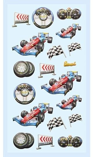 NEU SOFTY 3-D Sticker/Aufkleber, Rennwagen, 1 Bogen