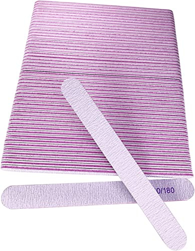 50 Pcs Nail File, Emery Board Nail Files for Acrylic Nails and Natural Nails, 100/180 Grit Double Sided Fingernail File Gel Nail Professional Reusable Washable Manicure Pedicure Kit Set Gray