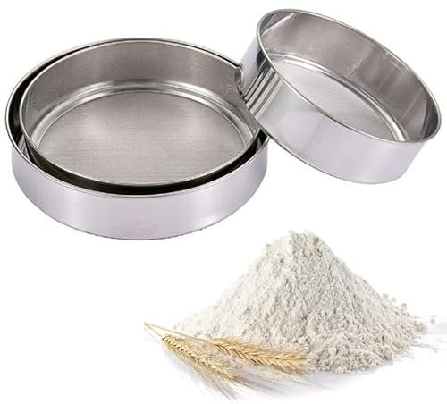 Set da 3 setacci in Acciaio,3 Dimensioni 15-17-19 cm, setaccio Rotondo da Cucina, colini per Farina a Maglia Stretta