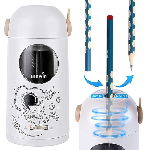 tenwin Vollautomatischer elektrischer Bleistiftspitzer, wiederaufladbarer Bleistiftspitzer mit Behälter für 7-11,5mm Buntstifte, schnelles Anspitzen, tragbar und sicher für Haus, Büro, Schule