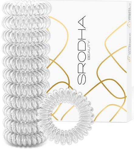 SRODHA Beauty Spiral Hair Bands | 12 Piece Pack Plastic Cord Hair Ties | Strong Hold Waterproof | Invisible Hairbands No Damage Bobbles for Women Girls | Thick Thin Straight Curly Hair (Clear)
